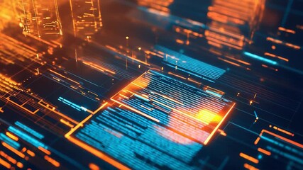 Futuristic code displaying programming language on digital interface