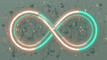 Neon infinity sign. Seamless loop animation, 3D rendering. 4k video.