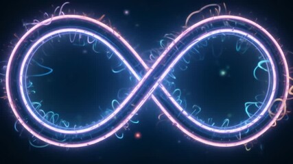 Neon infinity sign. Seamless loop animation, 3D rendering. 4k video.