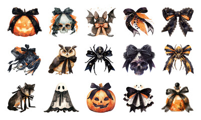 Wall Mural - PNG Halloween-themed decorative bows collection, element set on transparent background