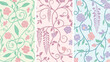 © Rica - Elegant floral patterns intertwine with delicate vines and blossoms, creating a seamless repeat for textile or wallpaper in soft pastel colors, evoking a vintage charm.