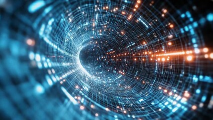 Digital tunnel transmitting data through futuristic network grid