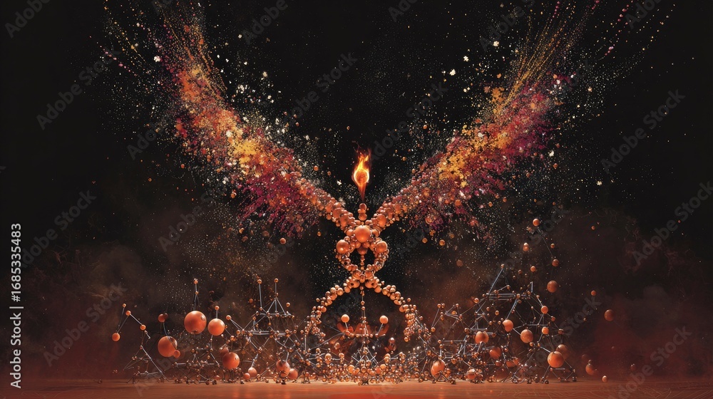 Phoenix Structure Fire Stock-Illustration „Molecular structure morphing into a fiery phoenix ...
