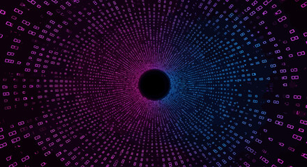 Futuristic digital tunnel of glowing binary code in cyberspace