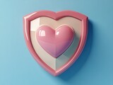 3D Icon of a shield incorporating a heart symbol symbolizing protection of love