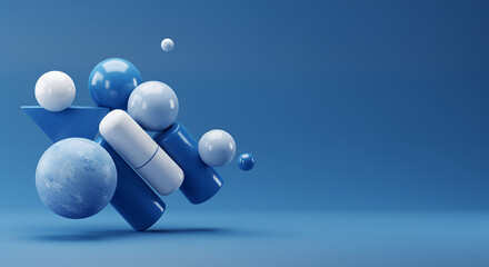 A minimalist composition of geometric shapes in blue tones, balanced and modern