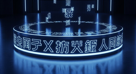 Wall Mural - Futuristic neon platform with chinese characters display art