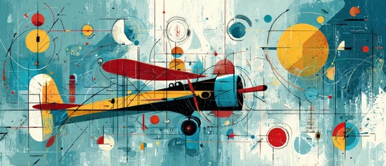 Wall Mural - abstract airplane art with geometric shapes and lines in a modern artistic style, aviation concept