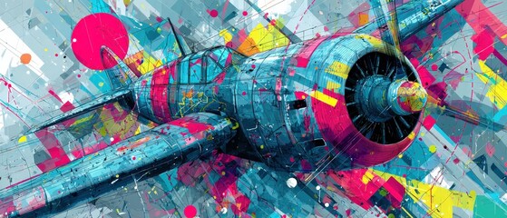 Wall Mural - abstract airplane art with vibrant colors and dynamic brushstrokes, a modern artistic rendition of a