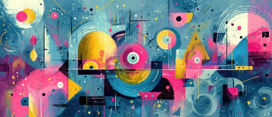 Wall Mural - vibrant abstract painting with geometric shapes and bold colors in a modern art style concept of cre