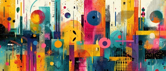 Wall Mural - vibrant abstract painting with geometric shapes and bold colors, creating a modern and artistic back