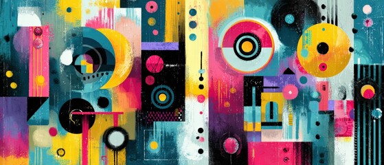Wall Mural - vibrant abstract painting with geometric shapes and bold colors, creating a modern artistic expressi