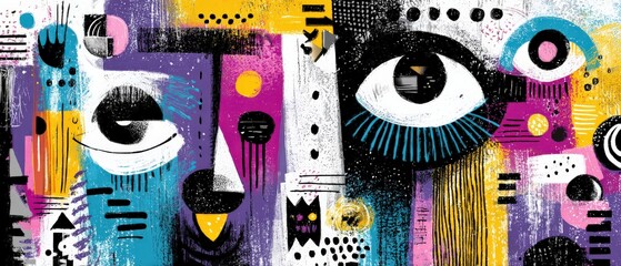 Wall Mural - abstract colorful painting with eyes and geometric shapes in a modern art style contemporary artwork