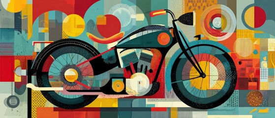 Wall Mural - abstract motorcycle art with vibrant colors and geometric shapes in a modern, retro style concept of