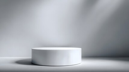 Wall Mural - empty white cylindrical podium with soft light and subtle shadows against a minimalist gray backgrou