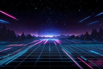 Wall Mural - Grid background with a glowing purple light in the center.