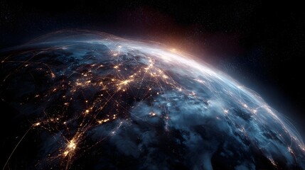 Wall Mural - stunning view of earth from space at night showcasing a vibrant global network of illuminated cities