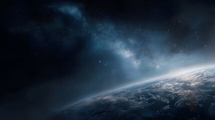 Wall Mural - a breathtaking view of planet earth from orbit showcasing the glowing atmospheric edge against a vas