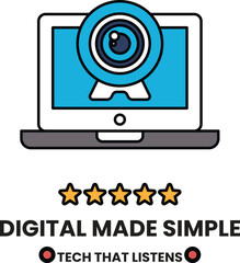 Wall Mural - A laptop with a camera on it and the words digital made simple