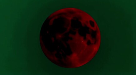 Eerie blood moon glows ominously against a dark green sky, evoking mystery and cosmic wonder.