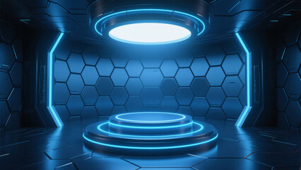 Abstract blue sci-fi e-commerce exhibition stand