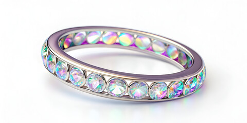 Abstract crystal ring pattern with holographic rainbow gradient isolated on white