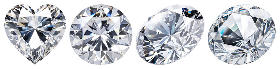 Wall Mural - PNG Sparkling diamonds in various shapes, element set on transparent background