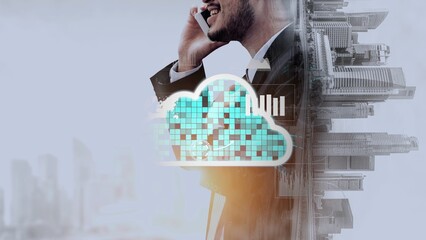Wall Mural - cloud computing, cloud strategy, and cloud technology transforming digital infrastructure with scala