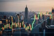 © Alohanongza - New York City skyline at sunset with colorful stock market candlestick chart overlayed in the foreground