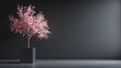 © McKenti - Elegant potted cherry blossom tree with delicate pink flowers against dark minimalist studio background, ideal for branding, nature designs or tranquil zen concept copy space