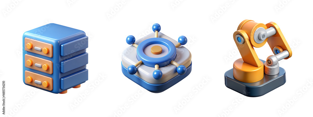 3D Industrial Automation and Motion Control Icons – Motor, Drive System ...