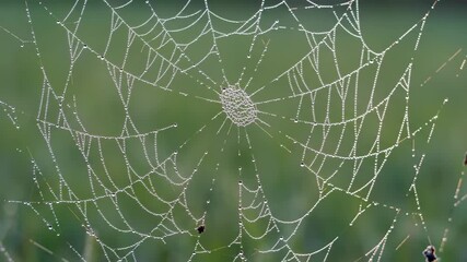 Morning Dew Spiderweb Sparkling with Tiny Water Droplets