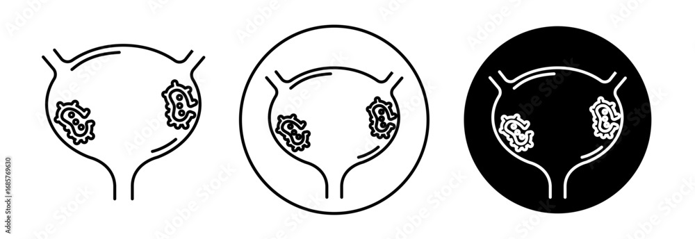 Bladder cancer icon set with urinary system medical symbol in outline ...