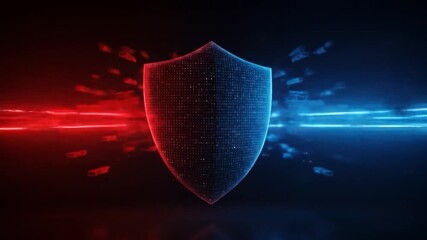 Digital shield protecting from cyber attack with red and blue laser light