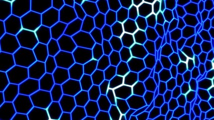 Wall Mural - futuristic glowing hexagonal grid pattern with blue electric lines