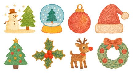 Wall Mural - png whimsical festive holiday illustrations, element set on transparent background