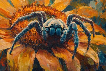 Close-up of spider on sunflower
