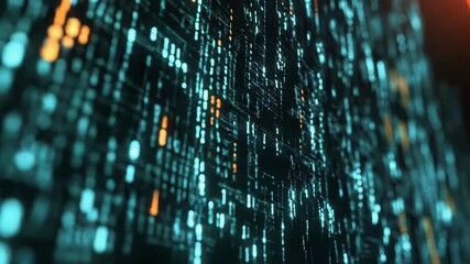 Binary code stream flowing on dark background representing modern technology