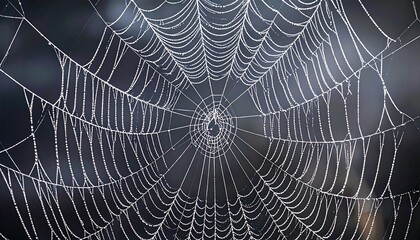 Delicate spider's creation, a glistening web of fine threads, framed against a blurred background