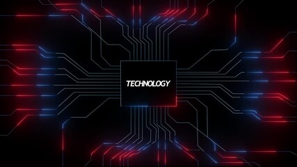 Wall Mural - Abstract Cyber Technology Motion Design Futuristic Technology Circuit Animation . Neon Glowing Circuit on black Background .Digital circuit .Glowing neon technology circuit board lines .4k video