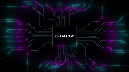 Wall Mural - Abstract Cyber Technology Motion Design Futuristic Technology Circuit Animation . Neon Glowing Circuit on black Background .Digital circuit .Glowing neon technology circuit board lines .4k video