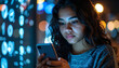 © Modern Lifestyle  - Teen girl focused on her phone at night highlighting mental health and suicide prevention awareness