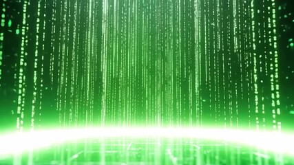 Green digital rain abstract background inspired by matrix code