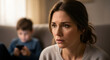 © Passionwith - Worried Mother Observes Child's Phone Use: Digital Age Parenting Challenges