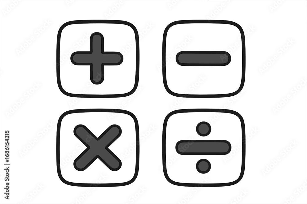 Math symbols icon set with plus, minus, multiplication, division ...