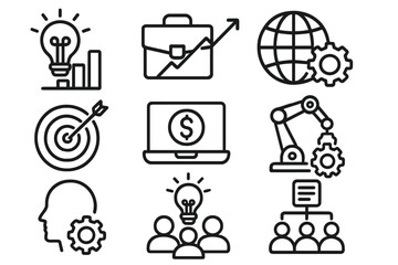 Business icon collection for web and app. Linear icons set. Concept of teamwork, strategy, growth, technology, innovation. Vector symbols for finance, marketing, management.