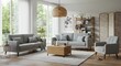 © ADEV - Modern Living Room Interior Design with Gray Sofas and Natural Elements