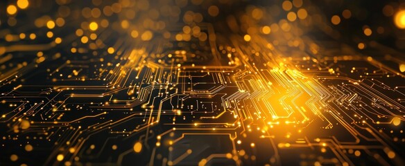 gold abstract futuristic electronic circuit technology background concept