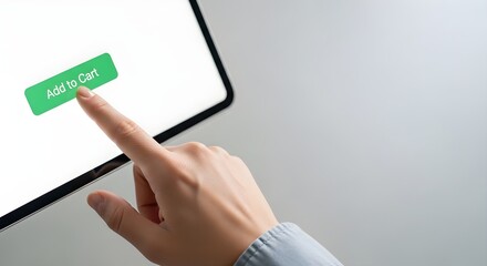 Hand pressing launch button on digital tablet screen.