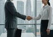 © Abdullah - Realistic Handshake Between Man in Grey Suit and Female Manager in Blurred City Office